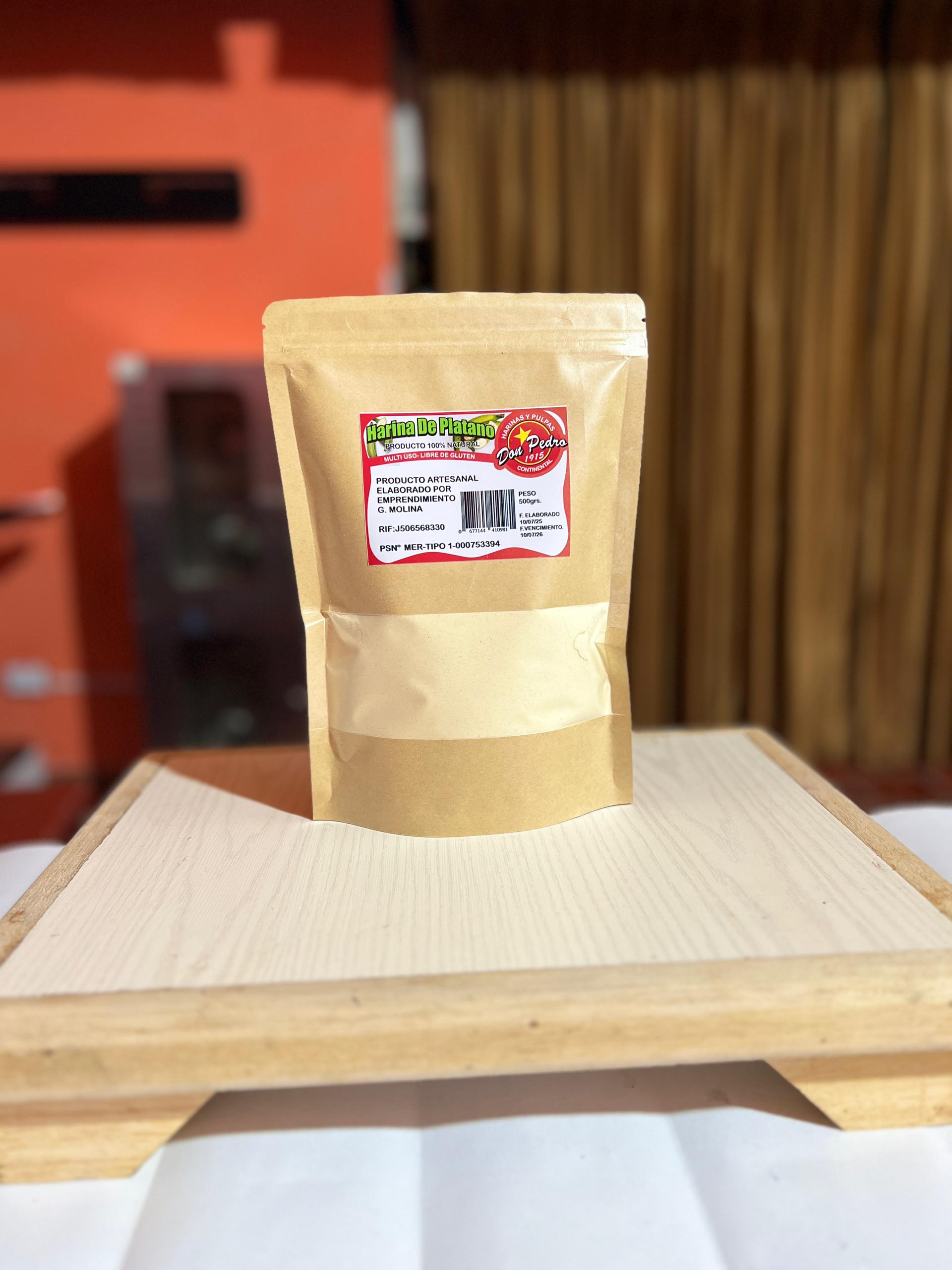 Bolsa de Harina de Plátano Don Pedro de 500 gramos, producto artesanal de Mérida