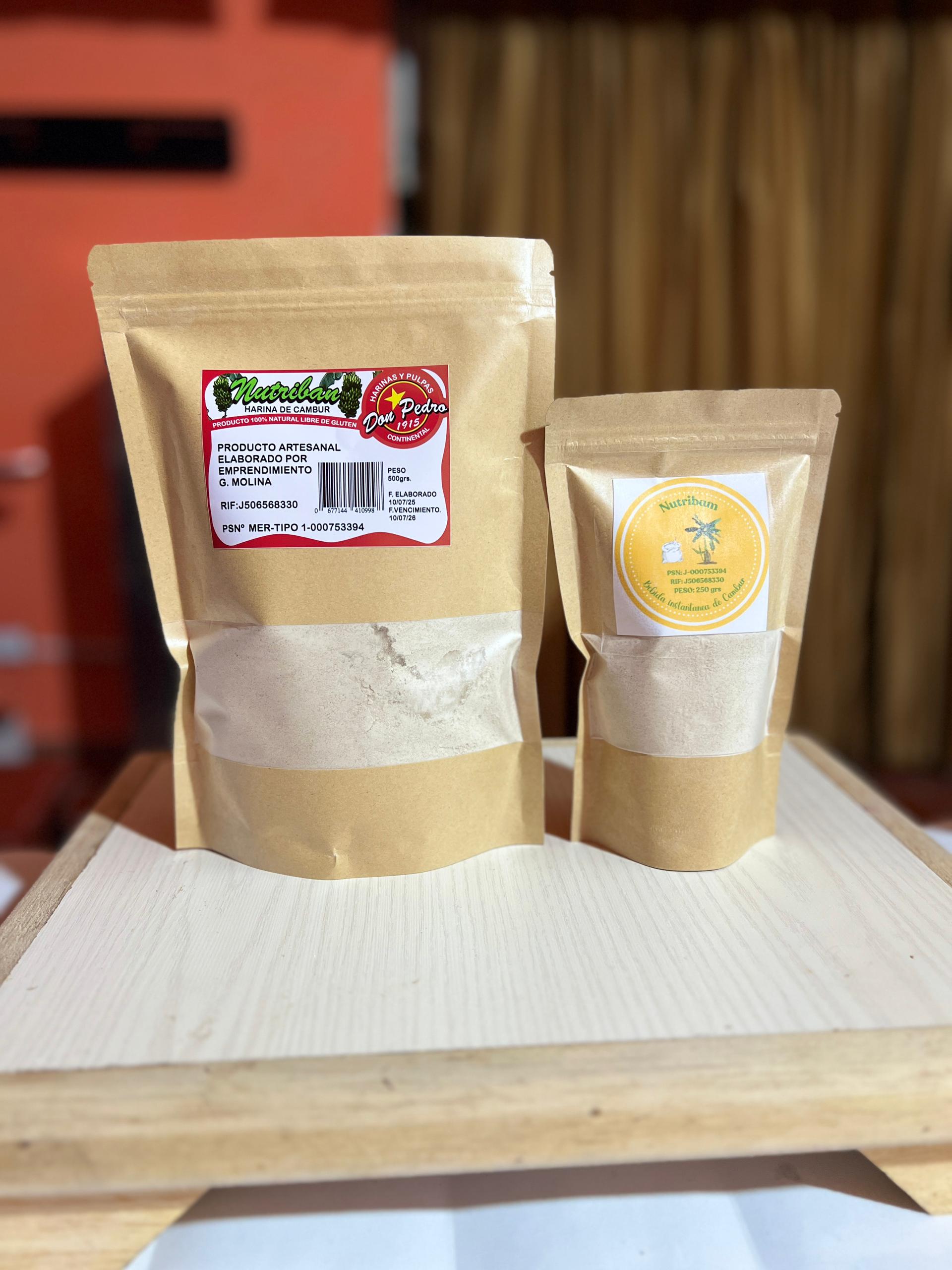 Nutriban Harina de Cambur Don Pedro 500 g junto a Nutribam bebida instantánea de cambur